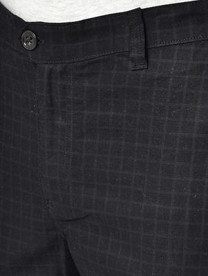 black organic linen checkered flat front casual trouser - 16699239 - Standard Image - 5