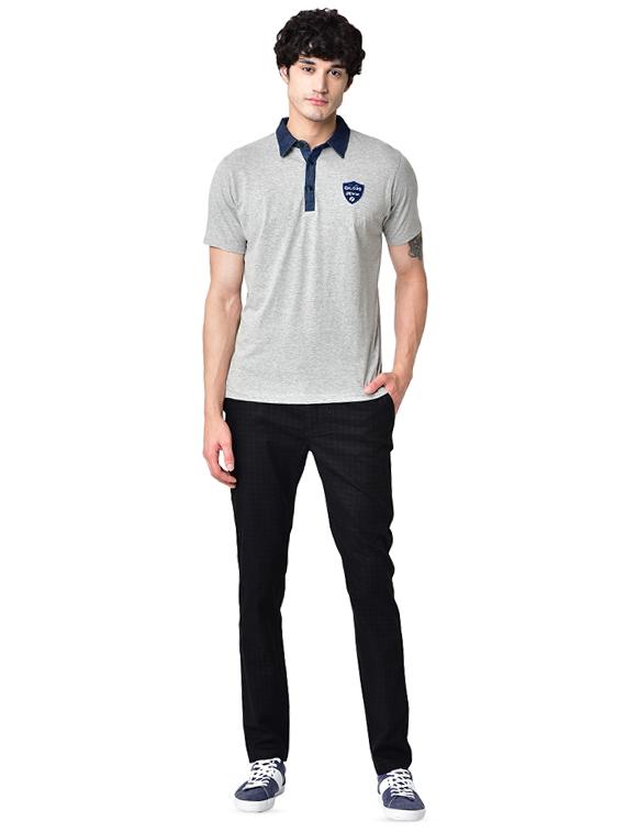 black organic linen checkered flat front casual trouser - 16699239 - Zoom Image - 4