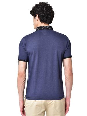 blue solid collared t-shirt - 16699267 - Standard Image - 3