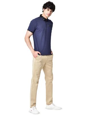 blue solid collared t-shirt - 16699267 - Standard Image - 4