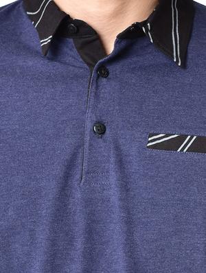 blue solid collared t-shirt - 16699267 - Standard Image - 5
