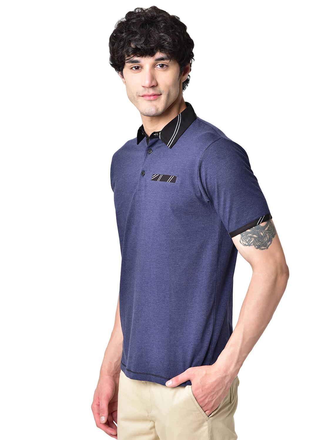 blue solid collared t-shirt - 16699267 - Zoom Image - 2