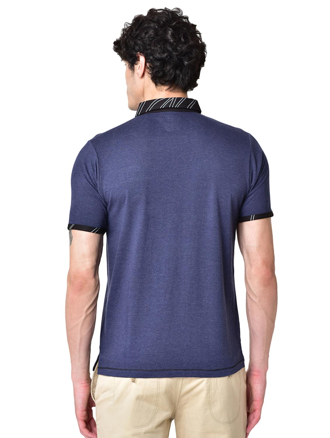 blue solid collared t-shirt - 16699267 - Zoom Image - 3