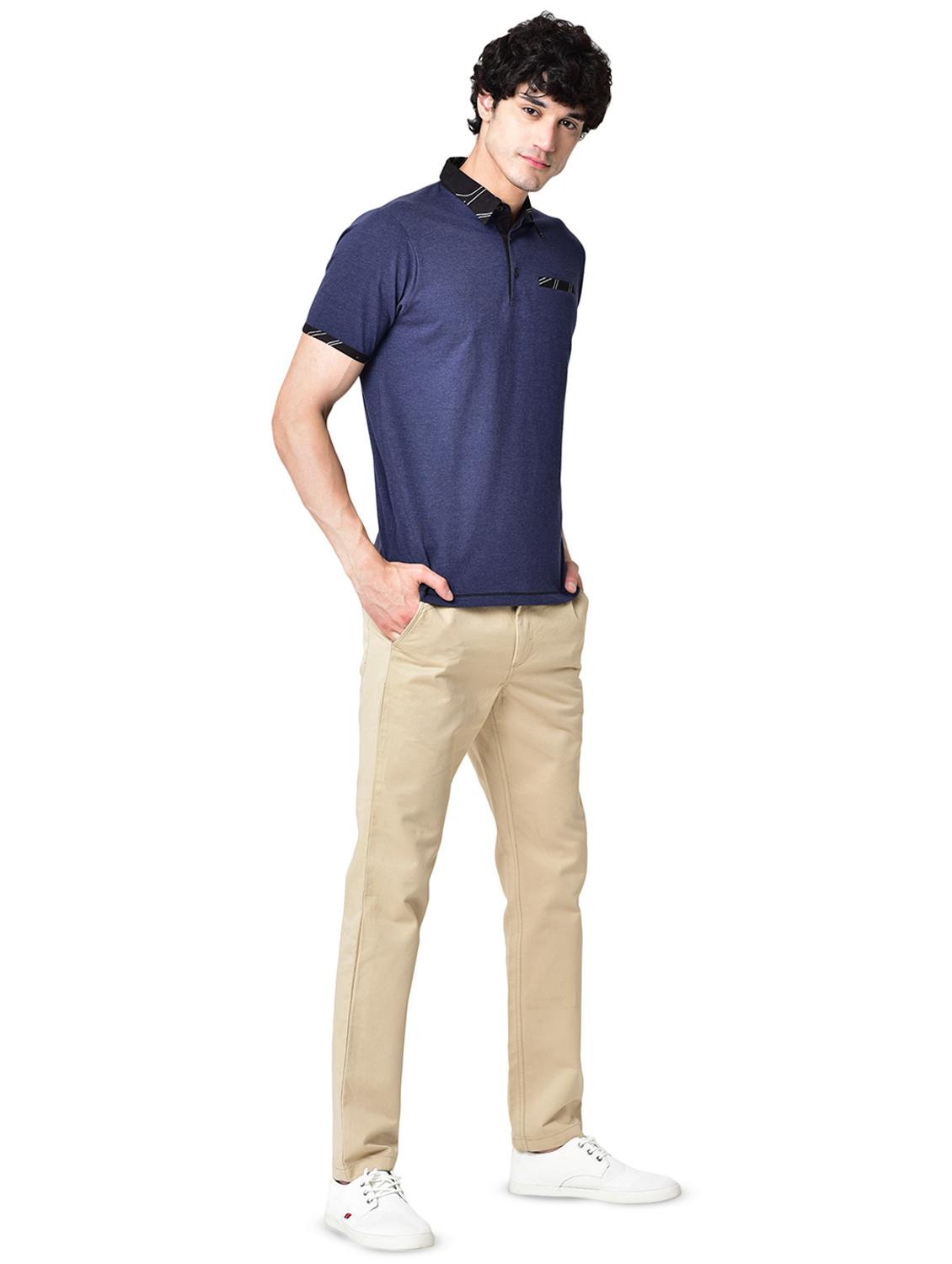 blue solid collared t-shirt - 16699267 - Zoom Image - 4