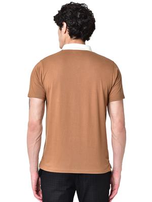 brown solid organic cotton collared t-shirt - 16699271 - Standard Image - 3