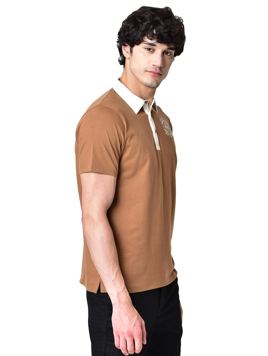 brown solid organic cotton collared t-shirt - 16699271 - Zoom Image - 2
