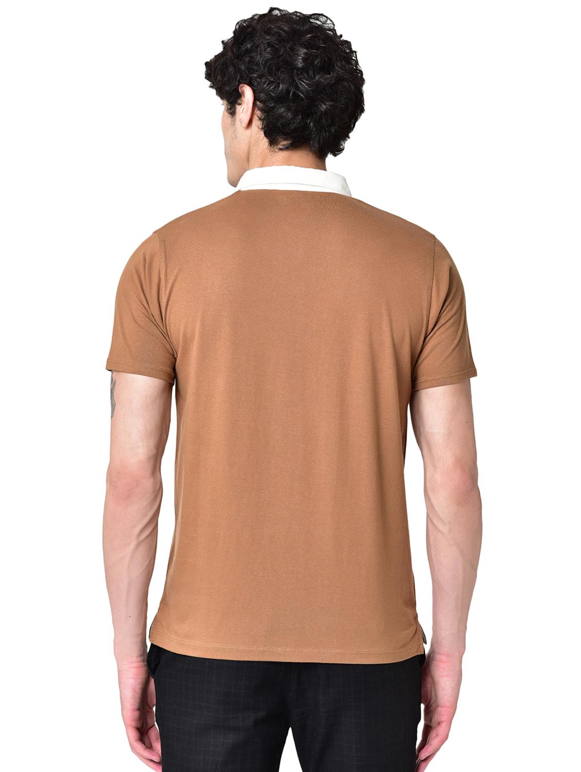 brown solid organic cotton collared t-shirt - 16699271 - Zoom Image - 3