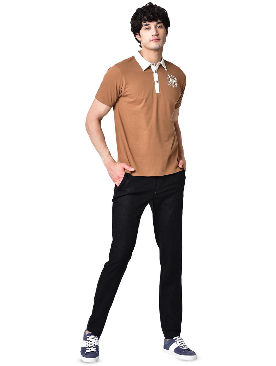 brown solid organic cotton collared t-shirt - 16699271 - Zoom Image - 4