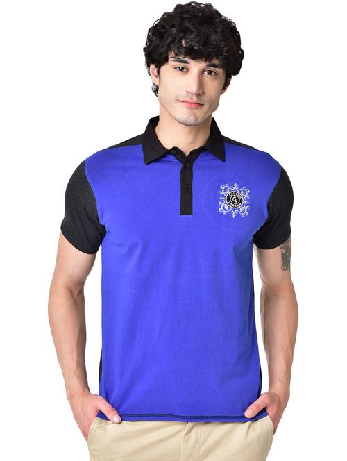 blue color block organic cotton collared t-shirt - 16699272 -  Standard Image - 0