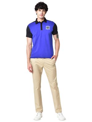 blue color block organic cotton collared t-shirt - 16699272 - Standard Image - 4