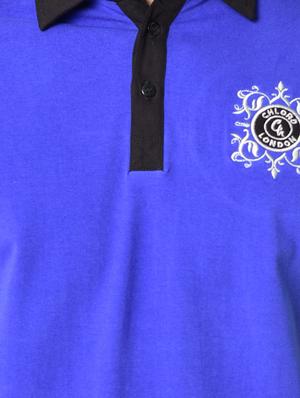 blue color block organic cotton collared t-shirt - 16699272 - Standard Image - 5