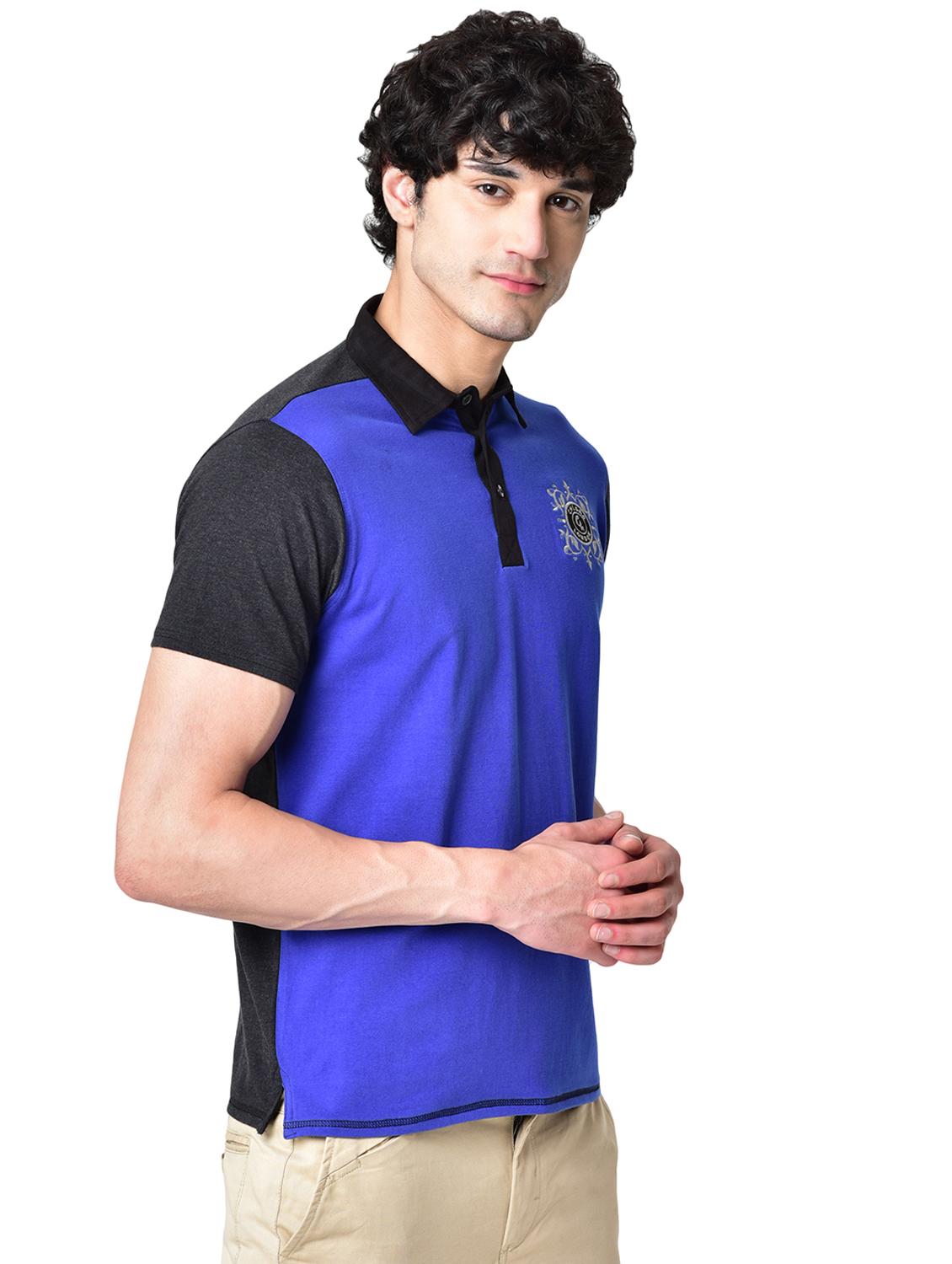 blue color block organic cotton collared t-shirt - 16699272 - Zoom Image - 2
