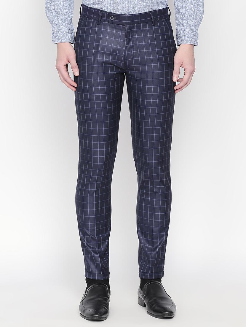 navy blue checkered flat front formal trouser - 16699726 - Zoom Image - 1