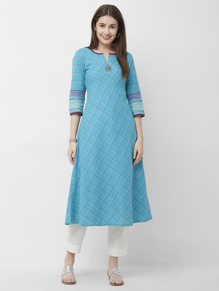 checkered a-line kurta - 16699801 - Zoom Image - 1