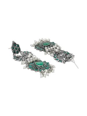 green silver tone brass drop earring - 16700052 - Standard Image - 2