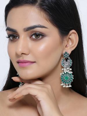 green silver tone brass drop earring - 16700052 - Standard Image - 3