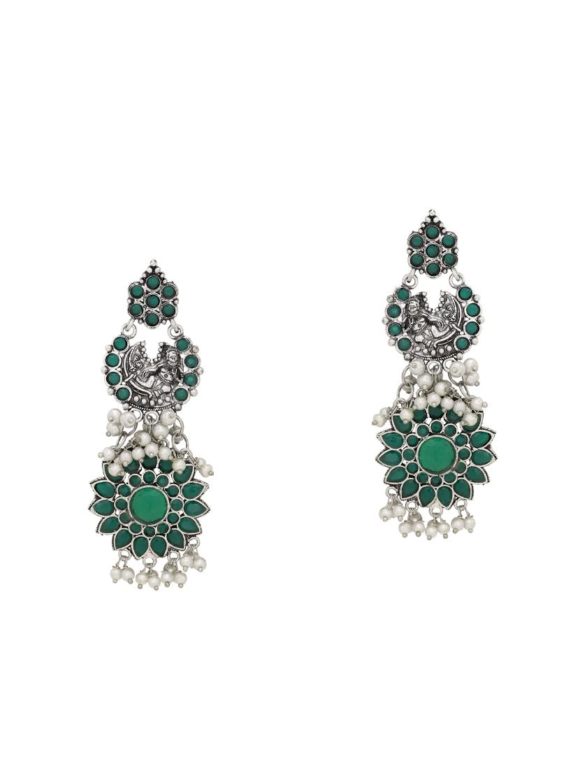 green silver tone brass drop earring - 16700052 - Zoom Image - 1