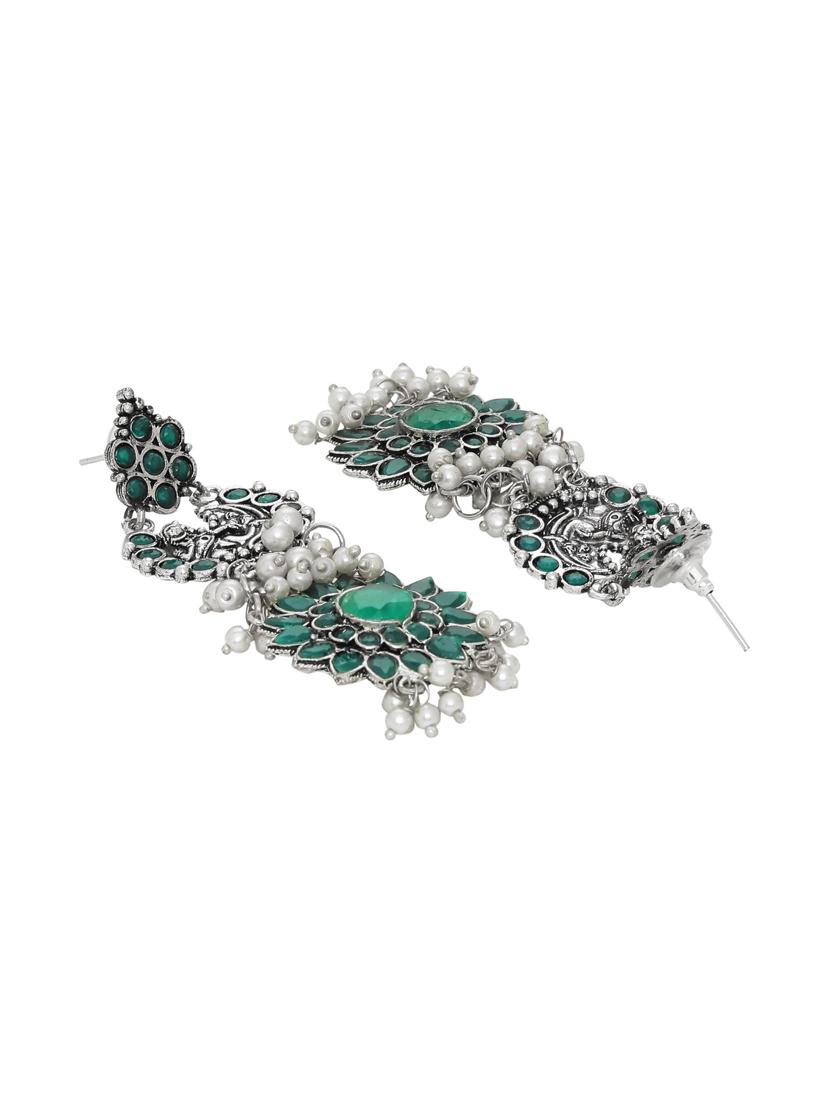 green silver tone brass drop earring - 16700052 - Zoom Image - 2