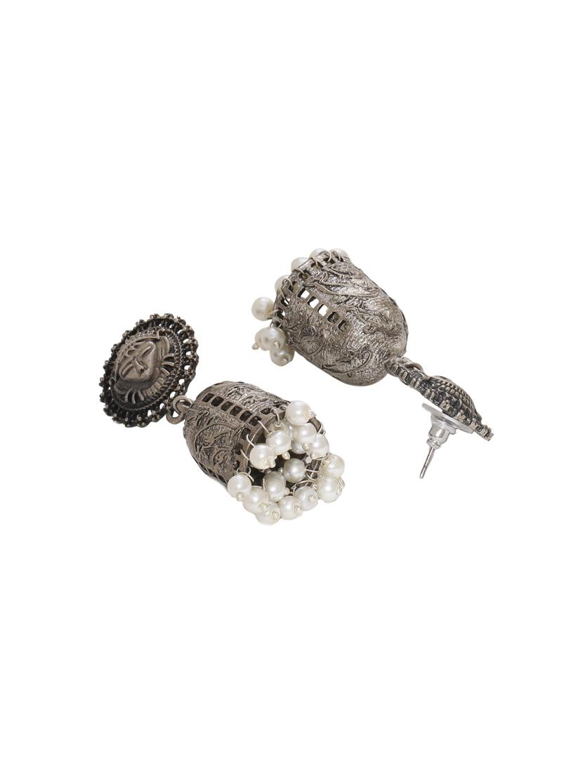 silver brass jhumka earring - 16700054 - Zoom Image - 2