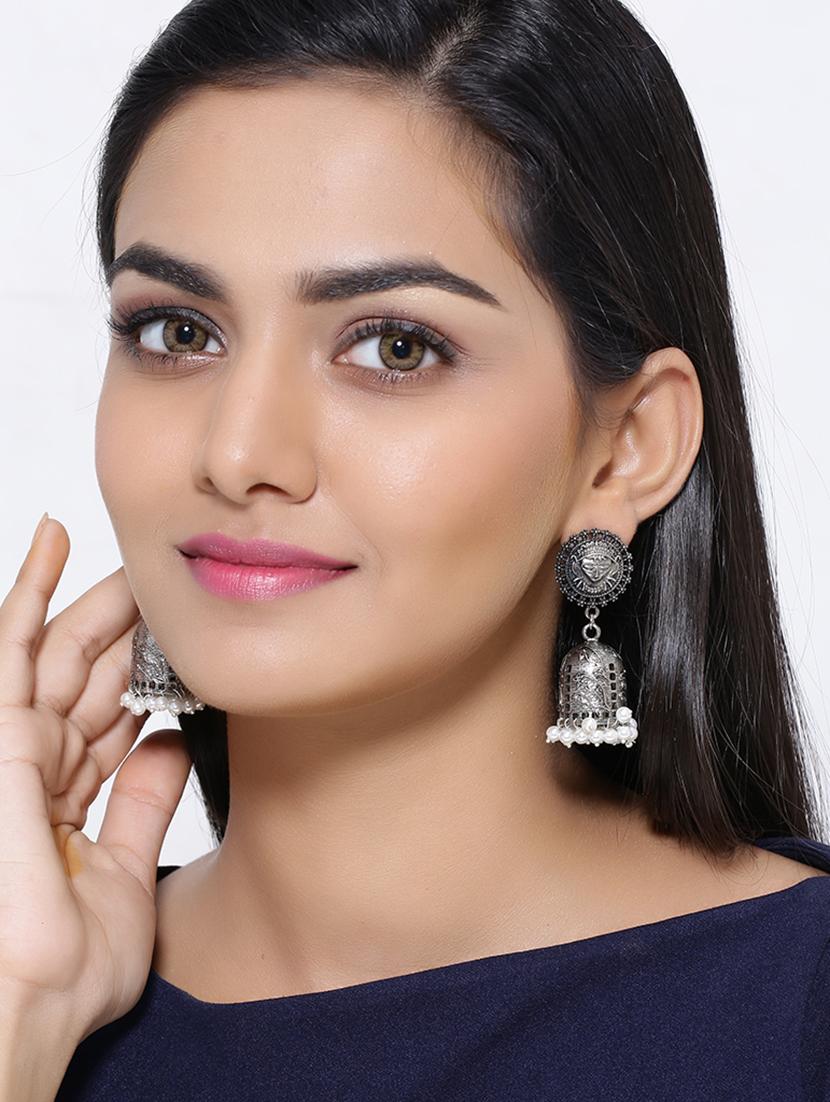 silver brass jhumka earring - 16700054 - Zoom Image - 3