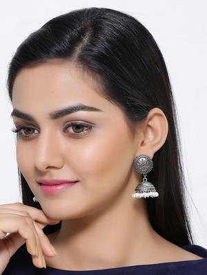 silver brass jhumka earring - 16700056 - Standard Image - 3