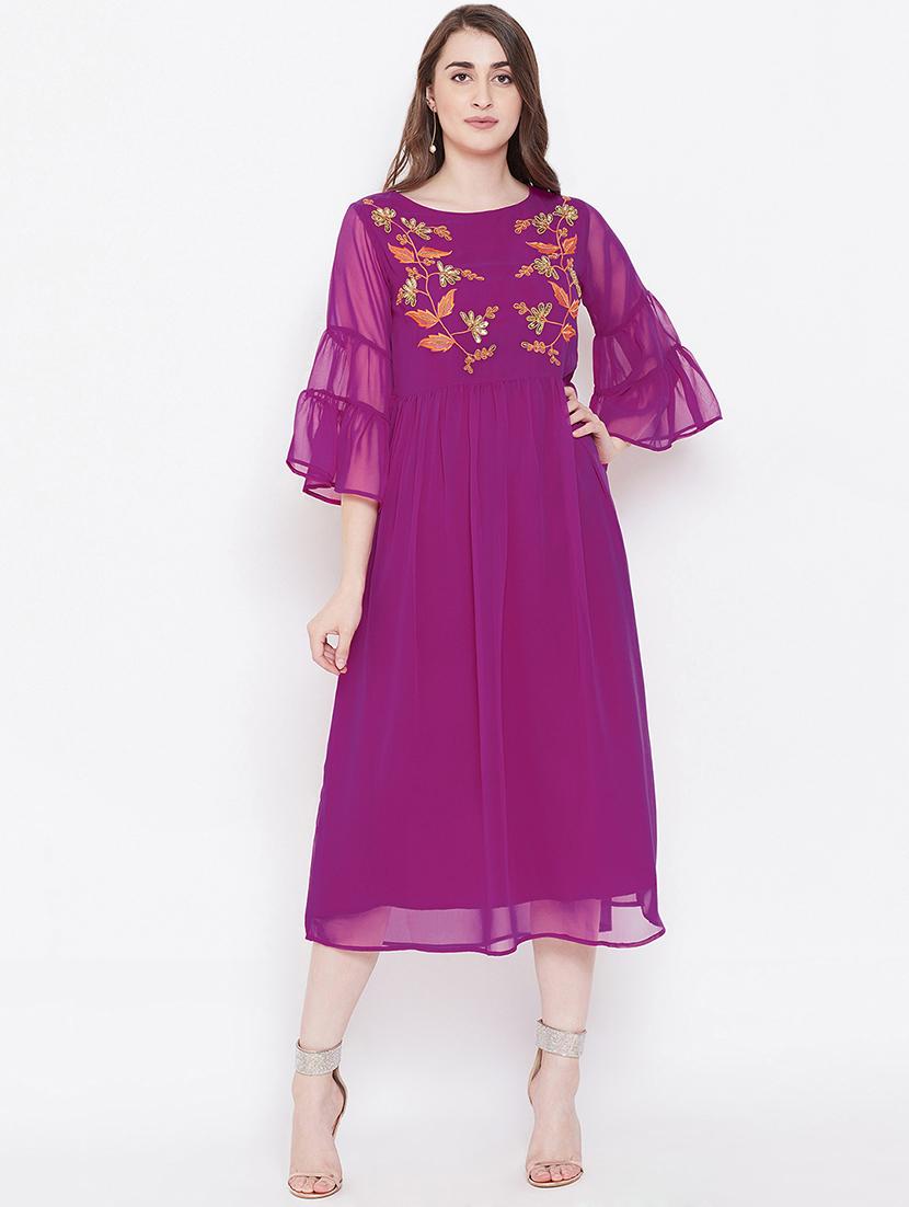 bell sleeved embroidered a-line dress - 16700248 - Zoom Image - 1