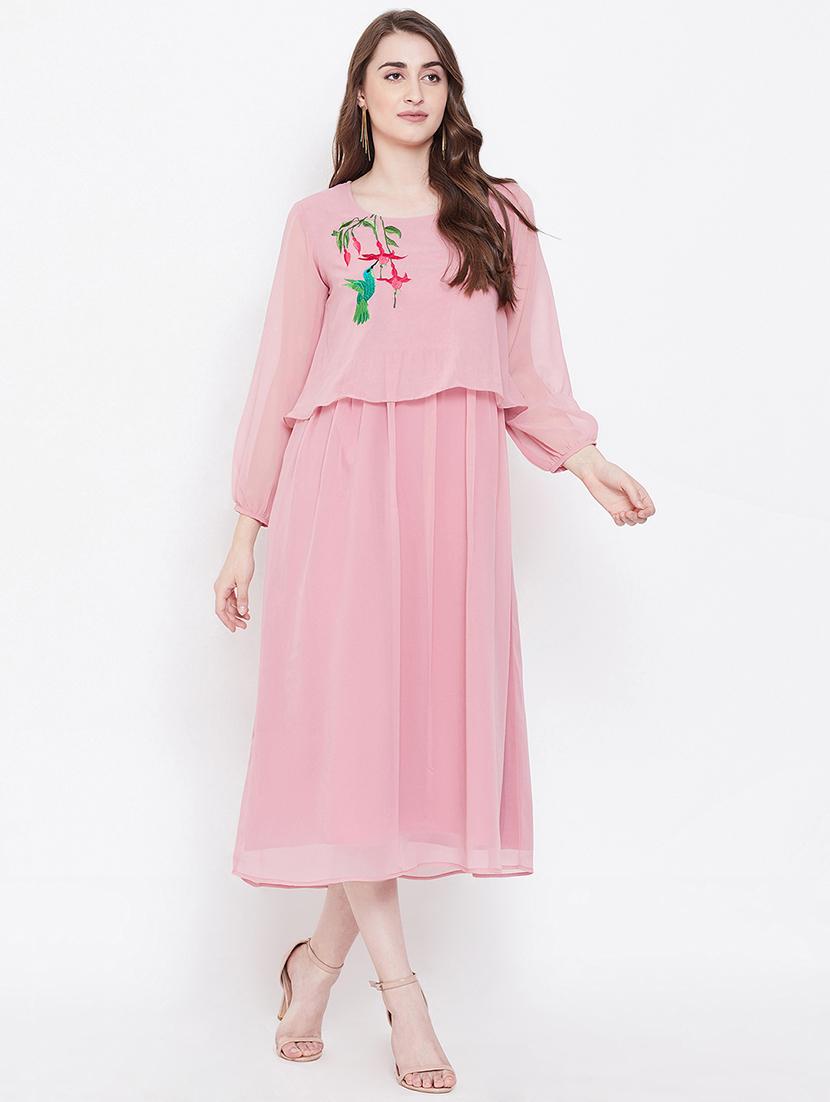 round neck embroidered layered dress - 16700254 - Zoom Image - 1