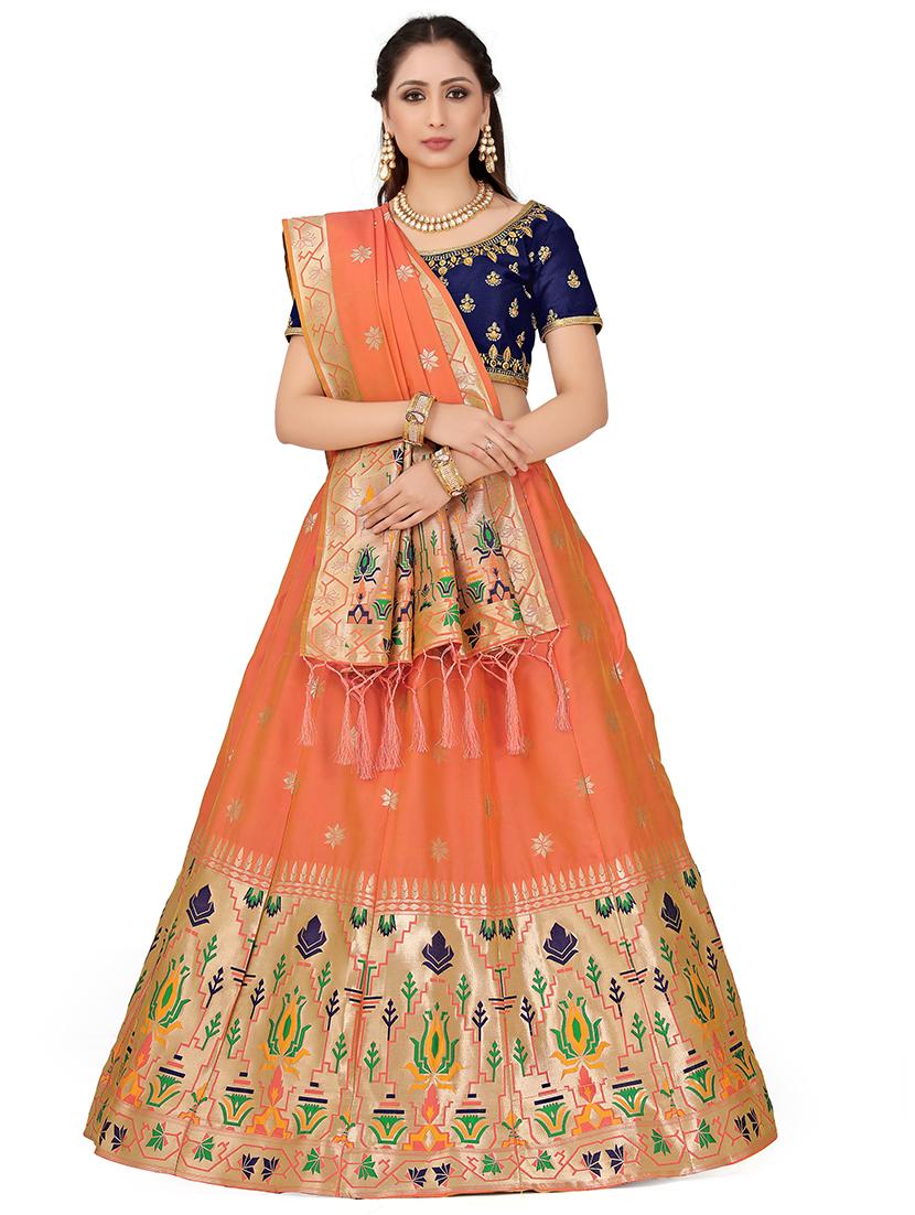 foil print contrast kalidar lehenga - 16700309 - Zoom Image - 1