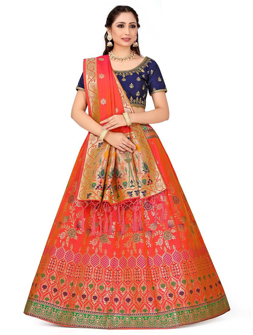 foil print contrast kalidar lehenga - 16700314 - Zoom Image - 1