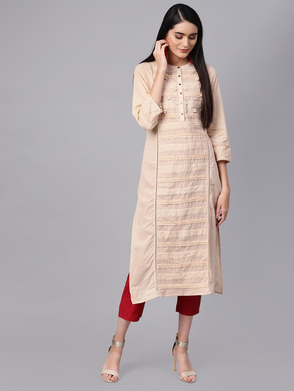pleated straight kurta - 16700453 - Zoom Image - 1
