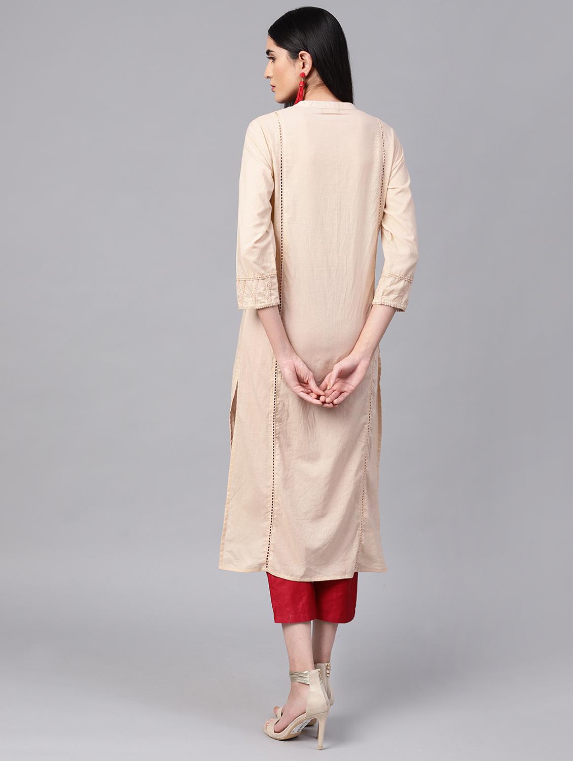 pleated straight kurta - 16700453 - Zoom Image - 3