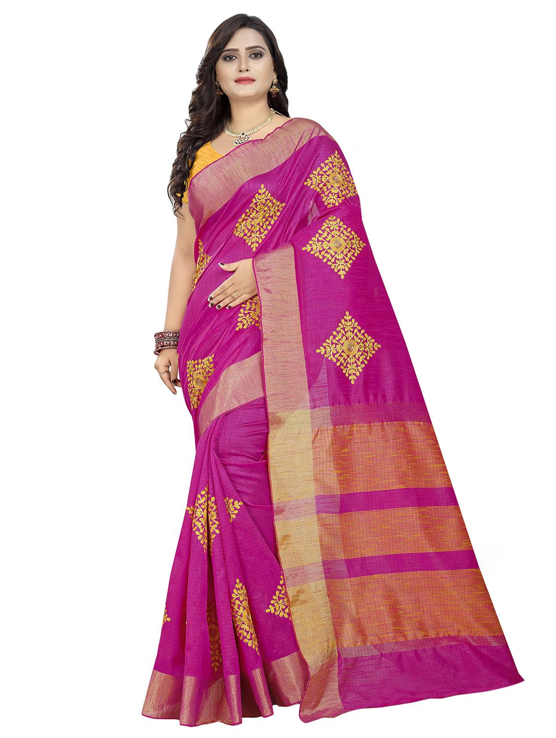 pink cotton embroidered saree with blouse - 16700685 - Zoom Image - 1