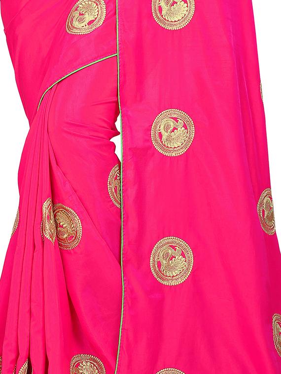 pink silk embroidered saree with blouse - 16700709 - Zoom Image - 4