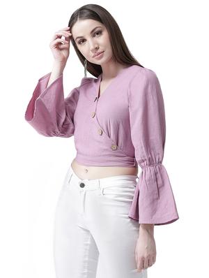 bell sleeved v-neck crop top - 16700748 - Standard Image - 2