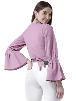 bell sleeved v-neck crop top - 16700748 - Standard Image - 3