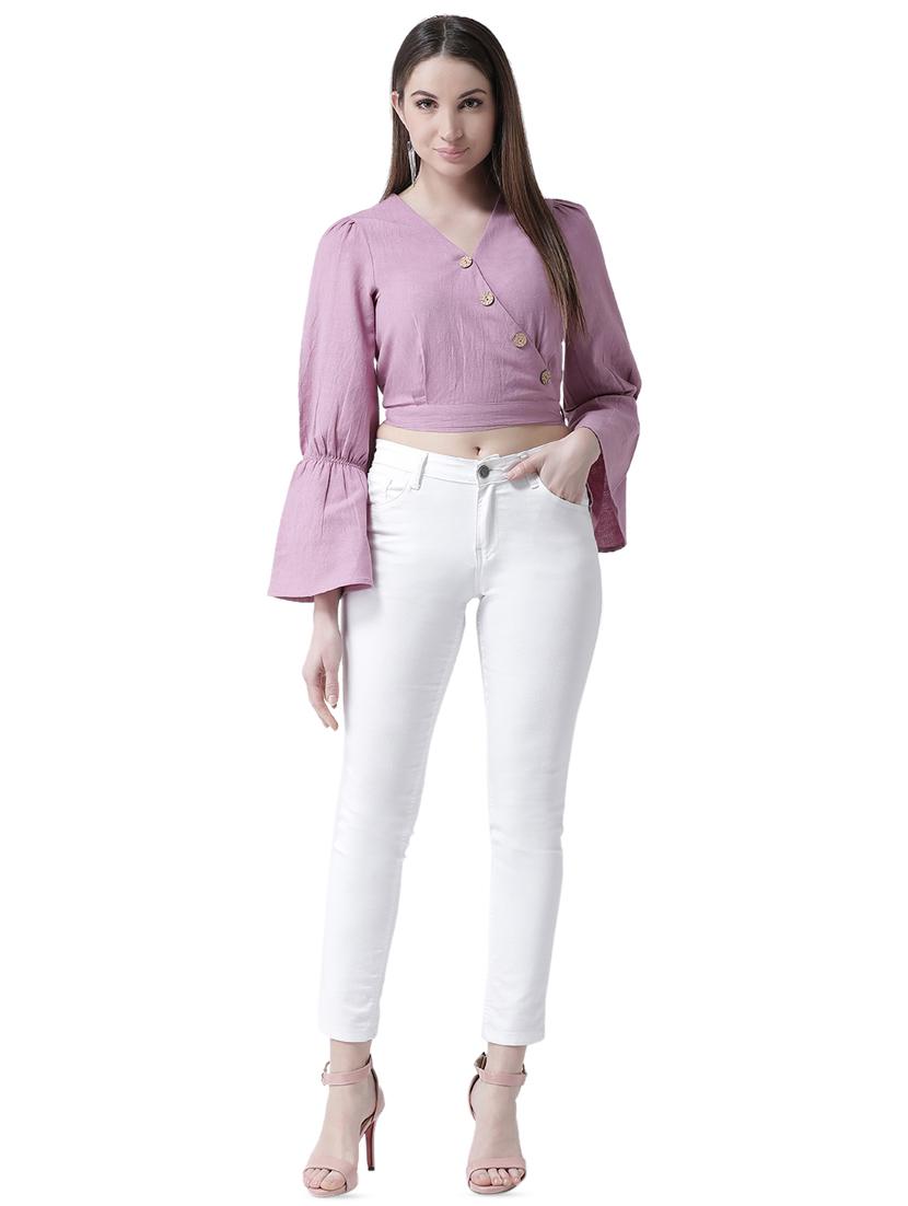 bell sleeved v-neck crop top - 16700748 - Zoom Image - 4