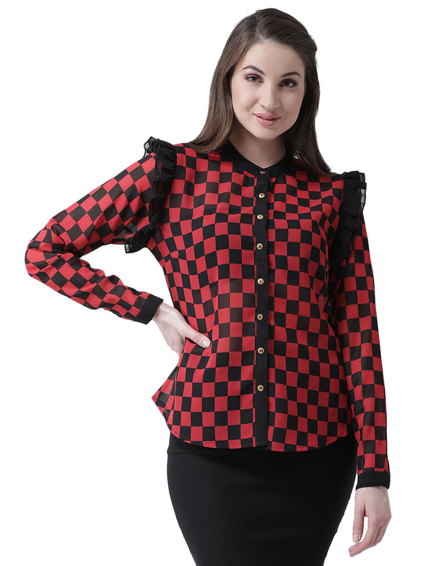 mandarin neck gingham checkered shirt - 16700837 - Zoom Image - 1
