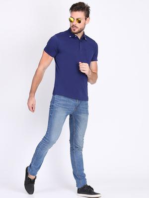 blue solid polo t-shirt - 16700848 - Standard Image - 4