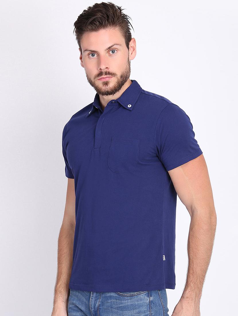 blue solid polo t-shirt - 16700848 - Zoom Image - 2