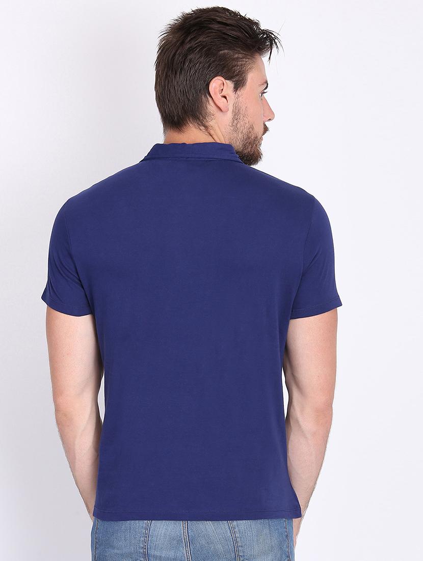 blue solid polo t-shirt - 16700848 - Zoom Image - 3