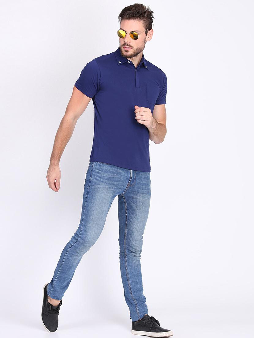 blue solid polo t-shirt - 16700848 - Zoom Image - 4