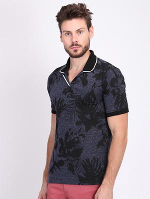 dark blue printed collared t-shirt - 16700874 - Standard Image - 2