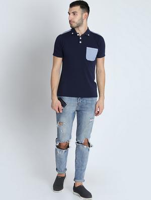 navy blue solid pocket t-shirt - 16700881 - Standard Image - 4