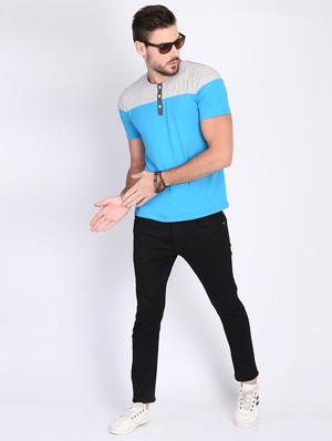 blue color block t-shirt - 16700921 - Standard Image - 4