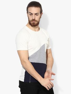 white color block cut & sew pocket t-shirt - 16700985 - Standard Image - 2