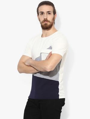 white color block cut & sew pocket t-shirt - 16700985 - Standard Image - 3