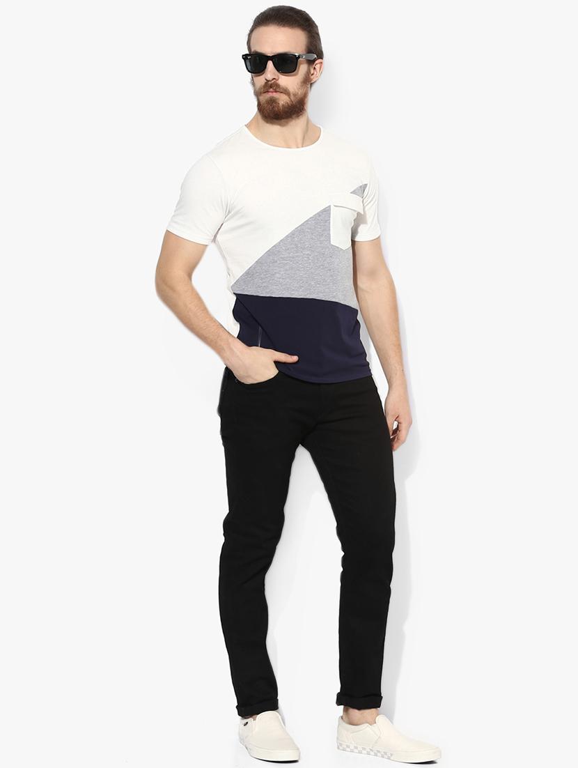 white color block cut & sew pocket t-shirt - 16700985 - Zoom Image - 5