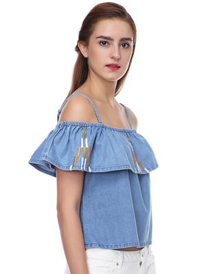 cold shoulder embroidered detail top - 16701153 - Standard Image - 2