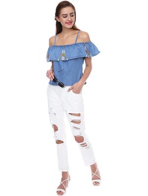 cold shoulder embroidered detail top - 16701153 - Standard Image - 4