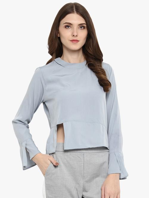 cut out detail flute sleeved top - 16701156 - Standard Image - 1